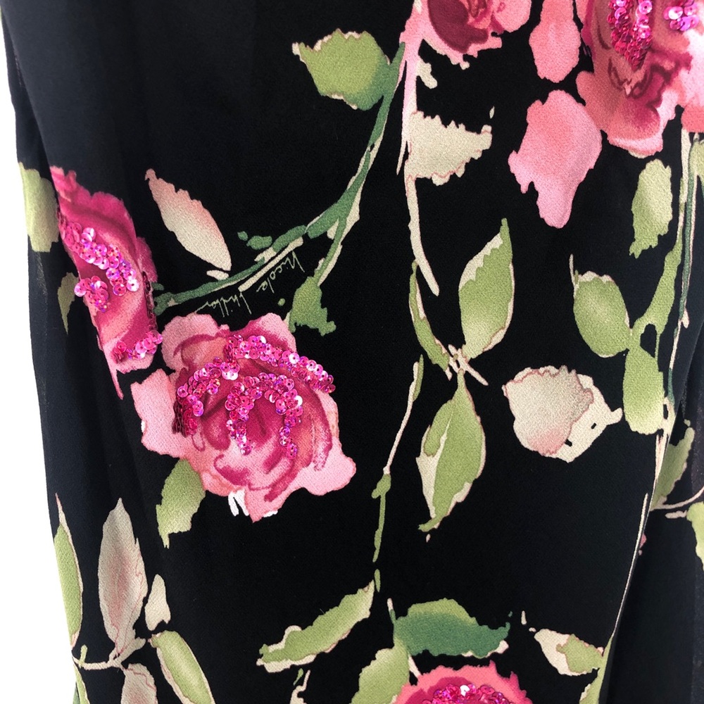 SOLD Nicole Miller Silk Floral Draped Back Midi Dress 4 - Picture 11 of 14